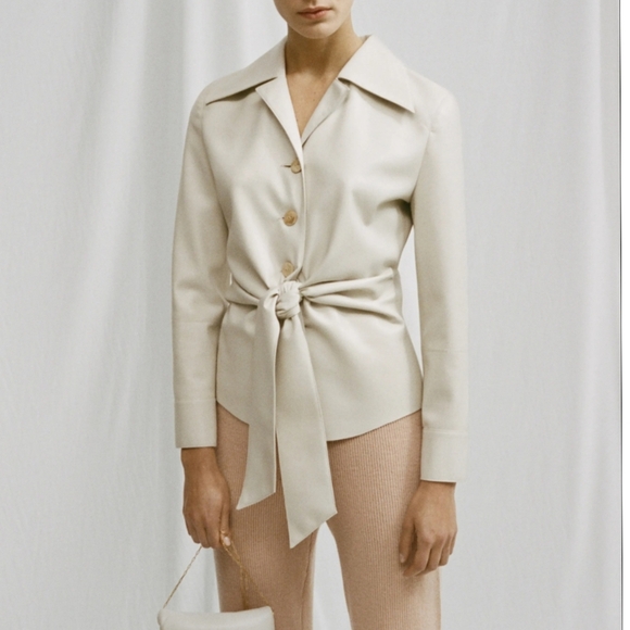 Nanushka Poppy Vegan Leather Tie Front Shirt - Picture 1 of 9